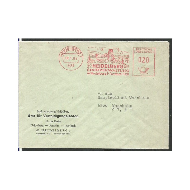 Niemcy 1964, Heidelberg, zamek, reformacja. Frankatura mechaniczna Heidelberg