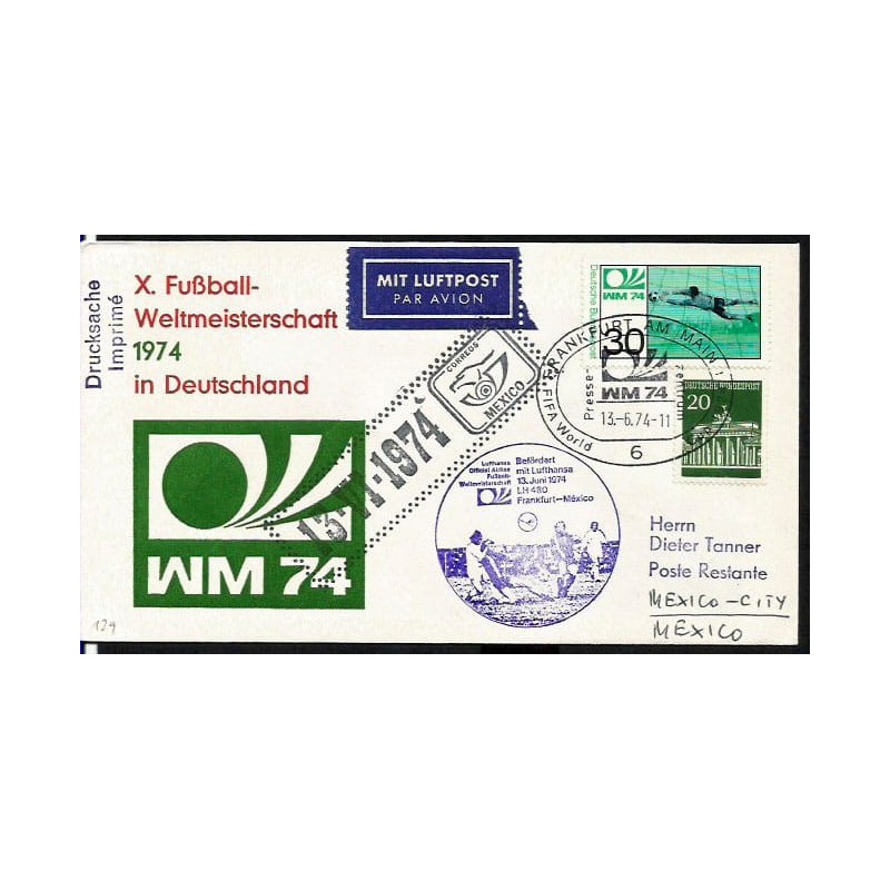 Niemcy 1974, Piłka nożna, MŚ, przelot repr. Meksyku. Frankfurt