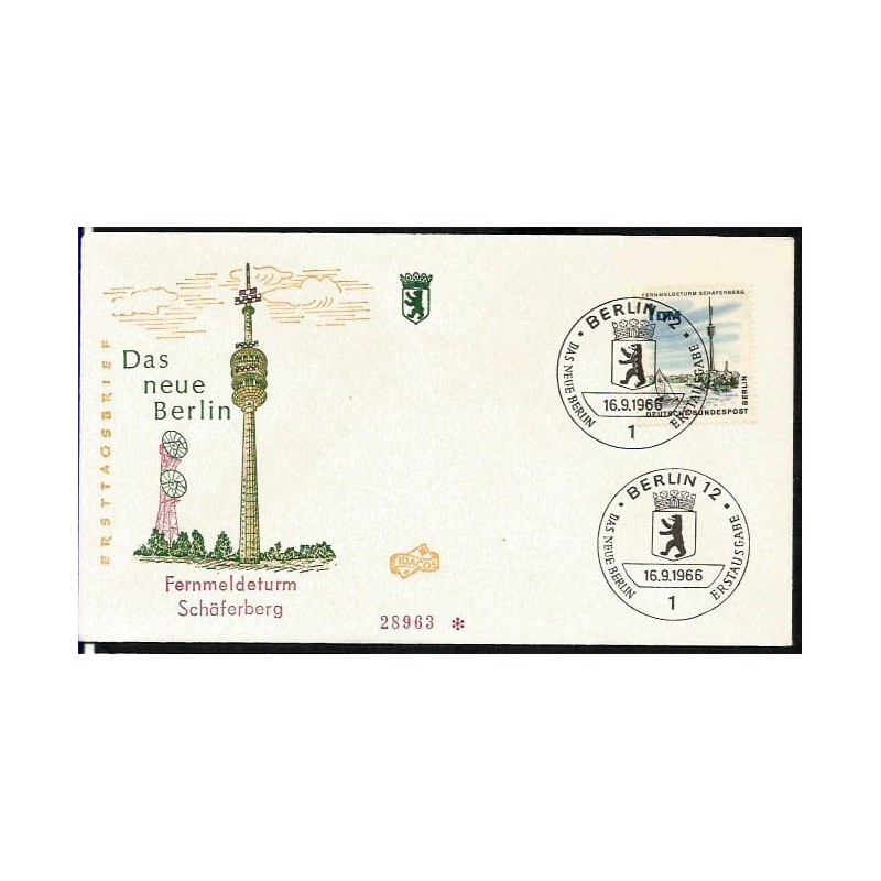 Niemcy 1966, Berlin, wieża, telewizja. FDC