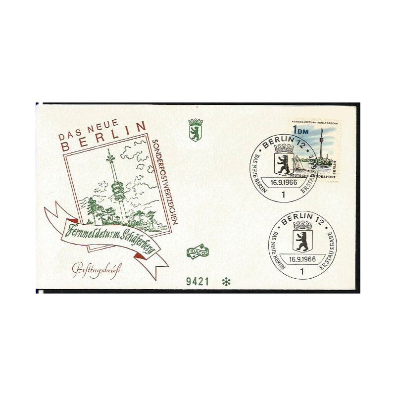 Niemcy 1966, Berlin, wieża, telewizja. FDC