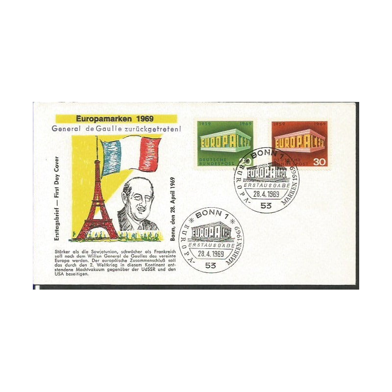 Niemcy 1969, EUROPA CEPT, generał de Gaulle. FDC