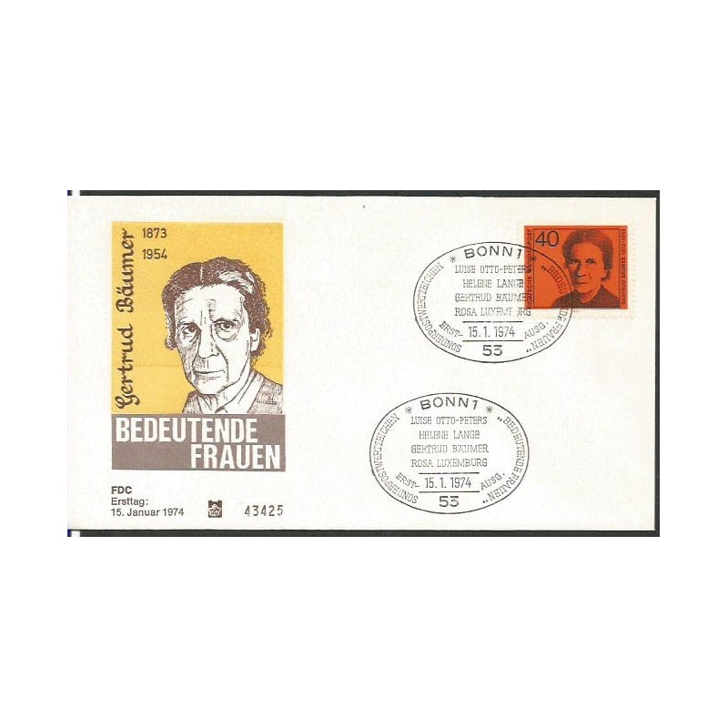 Niemcy 1974, Kobiety: G. Baumer. FDC z datownikiem Róża Luksemburg
