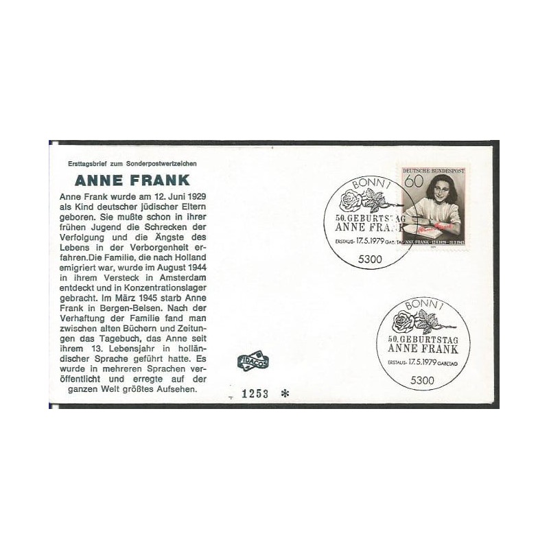 Niemcy 1979, Anna Frank, holocaust. FDC