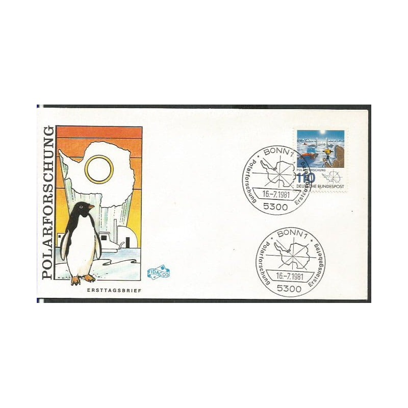 Niemcy 1981, Antarktyda, polarnictwo, pingwin. FDC