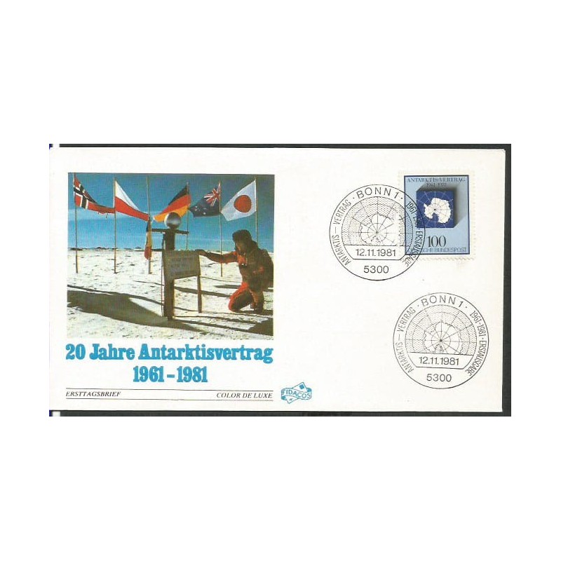 Niemcy 1981, Antarktyda, układ, polska flaga. FDC