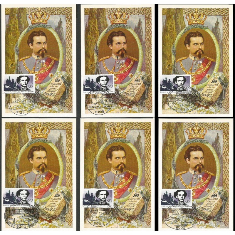 Niemcy 1986, Król Bawarii Ludwik II, pałac. Karta maksimum x 6
