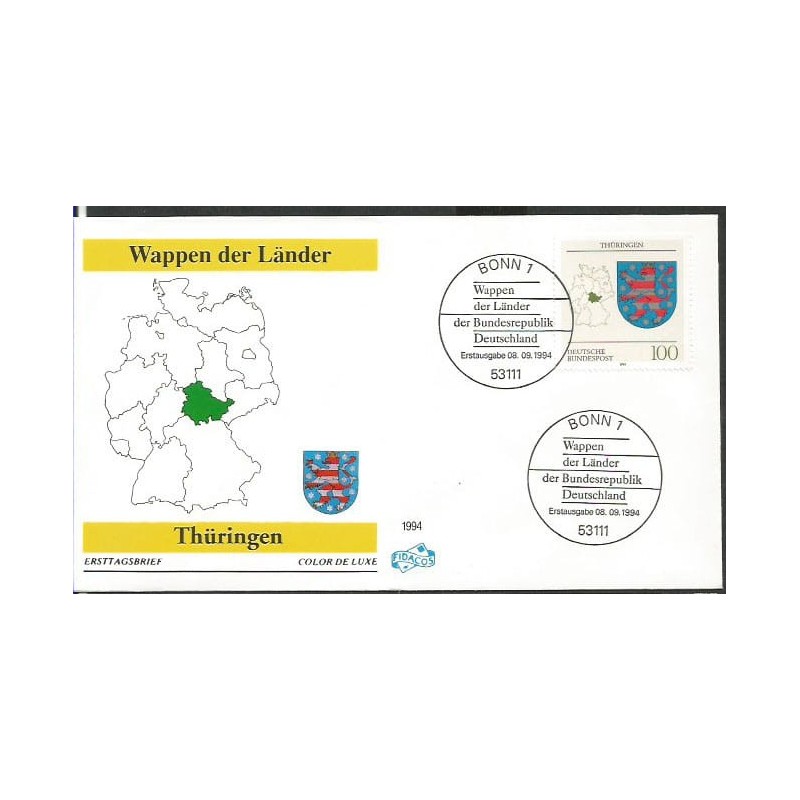 Niemcy 1994, Turyngia, herb. FDC