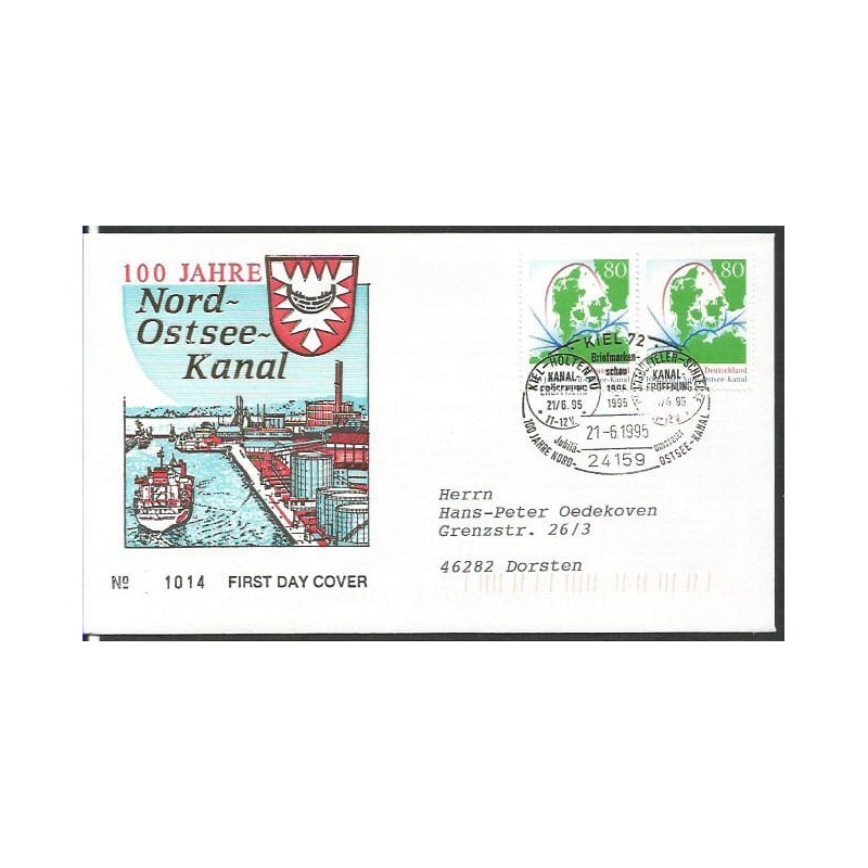 Niemcy 1995, Kanał Północny, Bałtyk, mapa. FDC