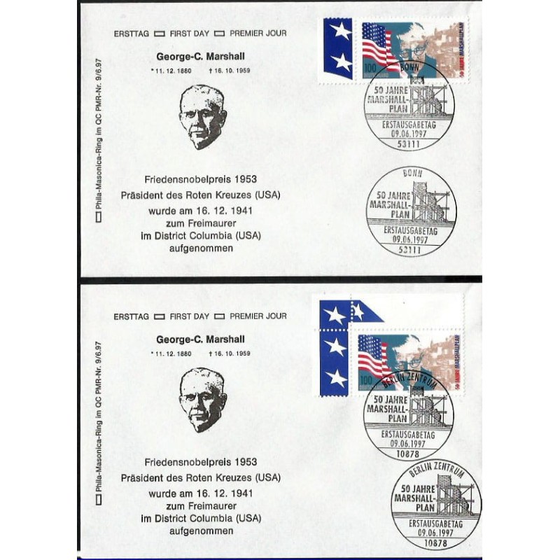 Niemcy 1997, Plan Marschalla, II wojna, masoneria. 2 FDC Berlin i Bonn