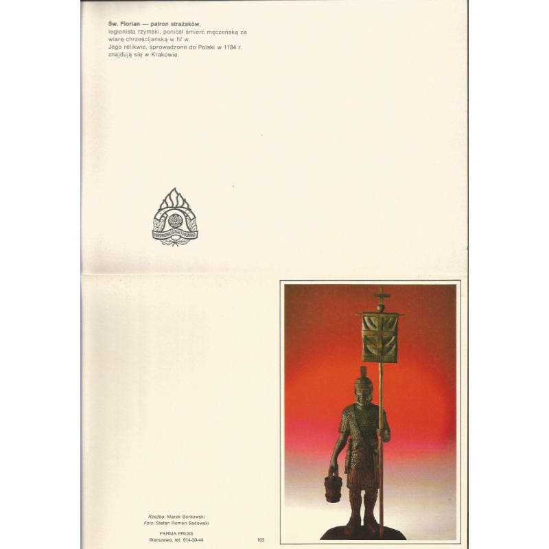 1993 Kraków, straż pożarna, Święty Florian. Kartka