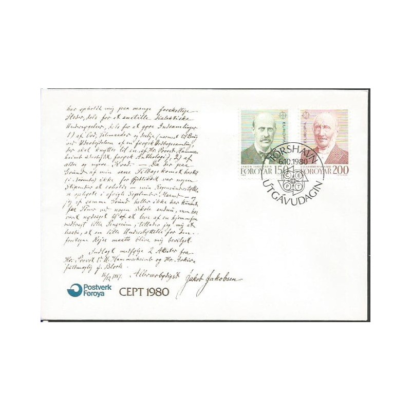 Wyspy Owcze 1980, EUROPA CEPT. Cz. SŁANIA. FDC