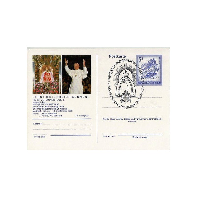Austria 1983, Papież Jan Paweł II. Cp i datownik Mariazell