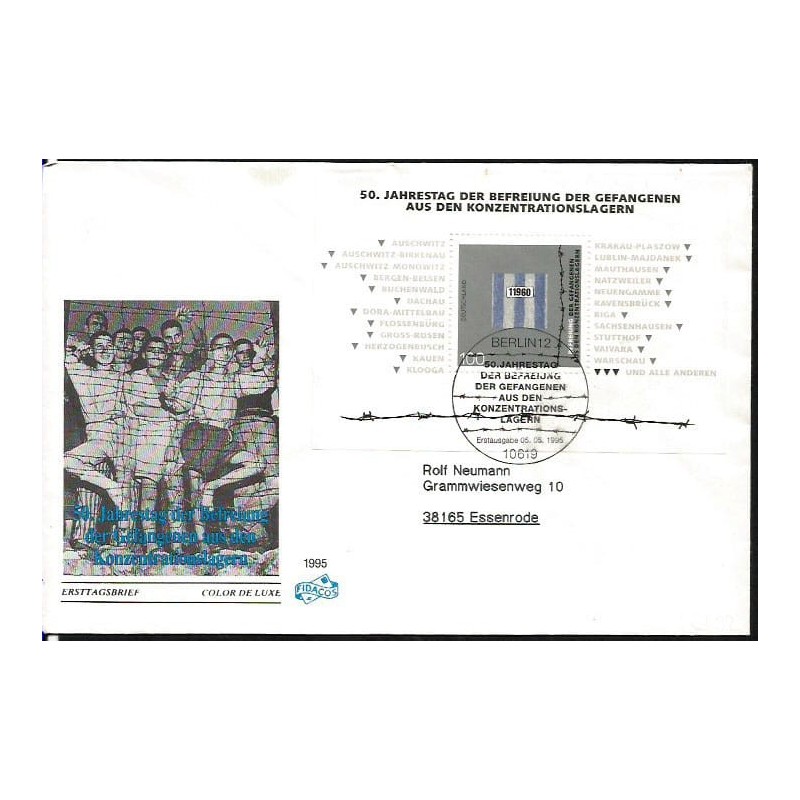 Niemcy 1995, Obozy koncentracyjne: Auschwitz, Kraków, Lublin, Stutthof, Majdanek, Warszawa. FDC