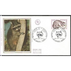 Francja 1973, Ssaki: szop pracz. FDC