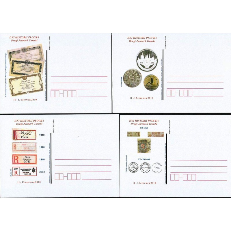 Kartka Płock 2010, Dni Historii Płocka, jarmark, monety, banknoty, erki. 4 kartki