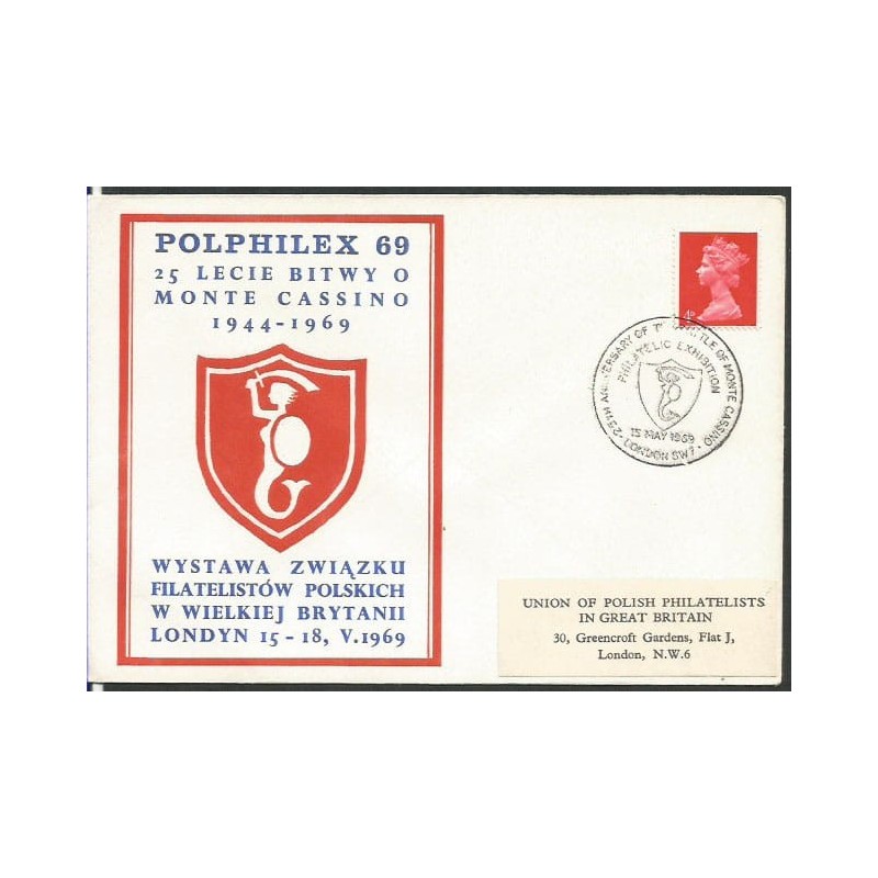 Wielka Brytania 1969, Bitwa o Monte Cassino. Londyn, ilustrowana koperta