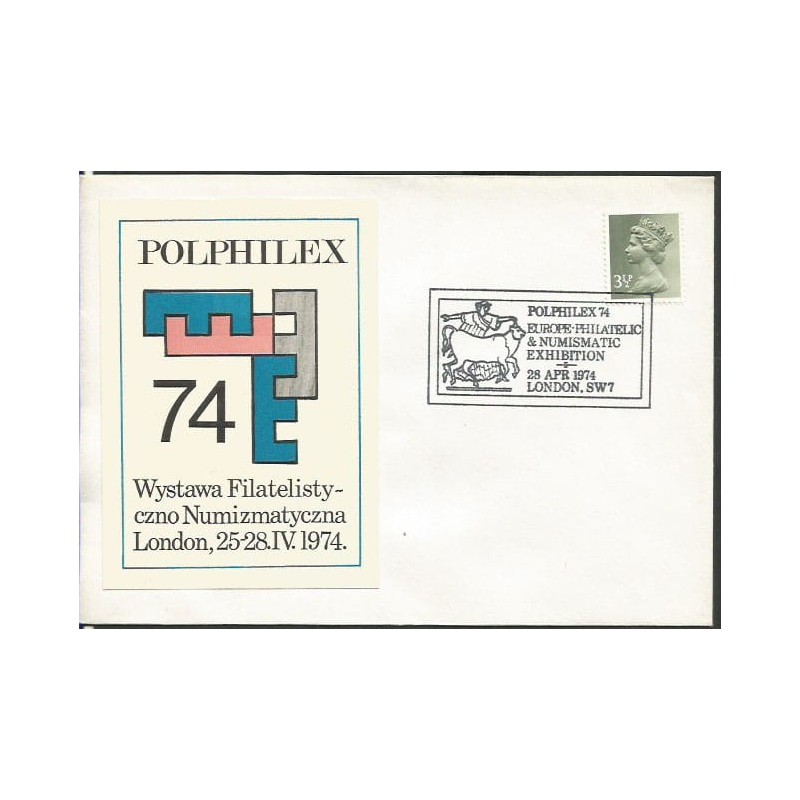 Wielka Brytania 1974, Europa, mitologia, numizmatyka, filatelistyka. Londyn, ilustrowana koperta