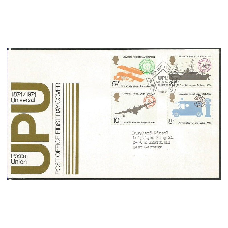 Wielka Brytania 1974, UPU, Światowy Związek Pocztowy. FDC