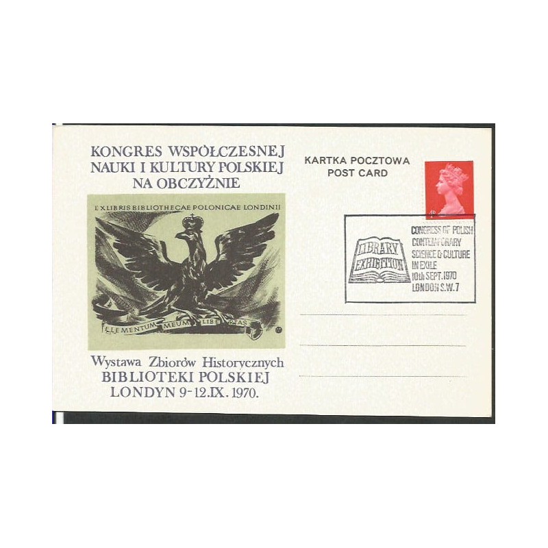 Wielka Brytania 1970, Nauka i sztuka polska, biblioteka. Londyn, ilustrowana kartka