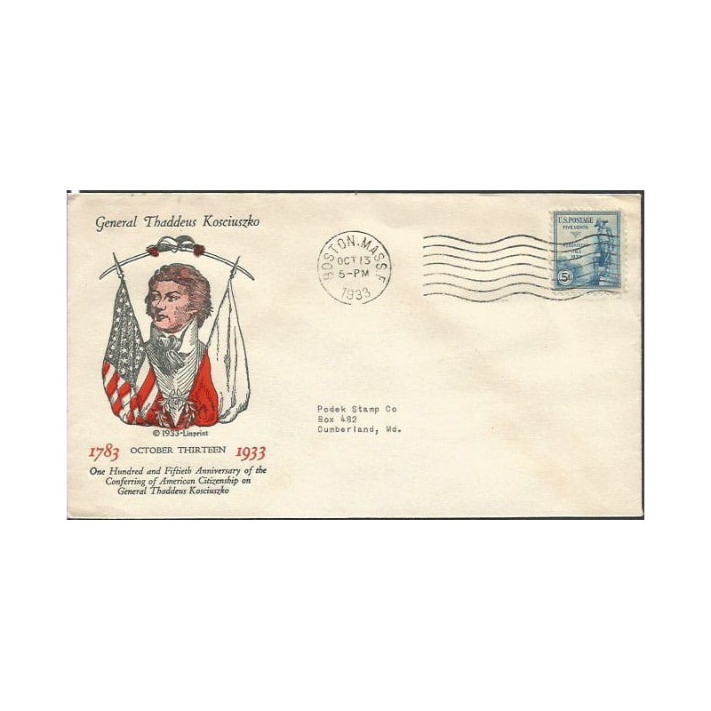 USA 1933, Tadeusz Kościuszko. FDC