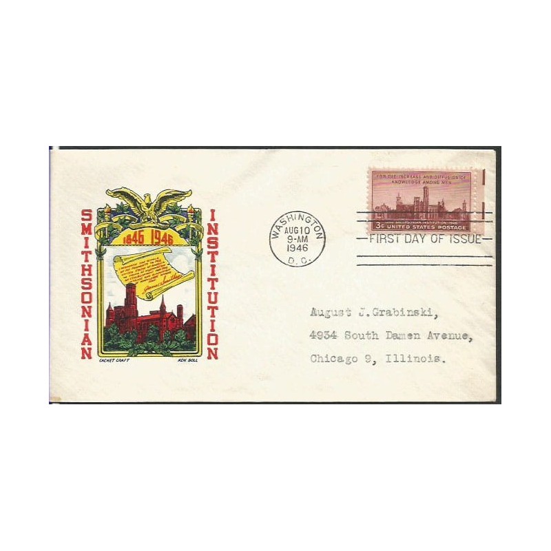 USA 1946, Smithsonian Institution, muzeum, nauka. FDC