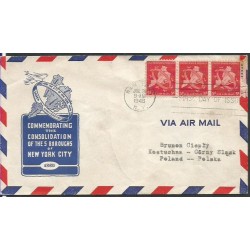 USA 1948, Nowy Jork, dzielnice. FDC z obiegu do Polski