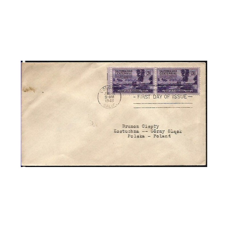 USA 1948, Złoto, gorączka złota, Kalifornia. FDC z obiegu do Polski