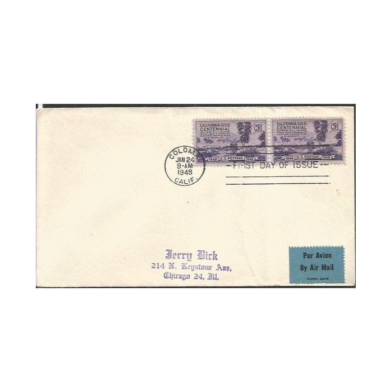 USA 1948, Złoto, gorączka złota, Kalifornia. FDC z obiegu do Polski