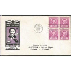USA 1949, E. A. Poe, literatura. FDC z obiegu do Polski