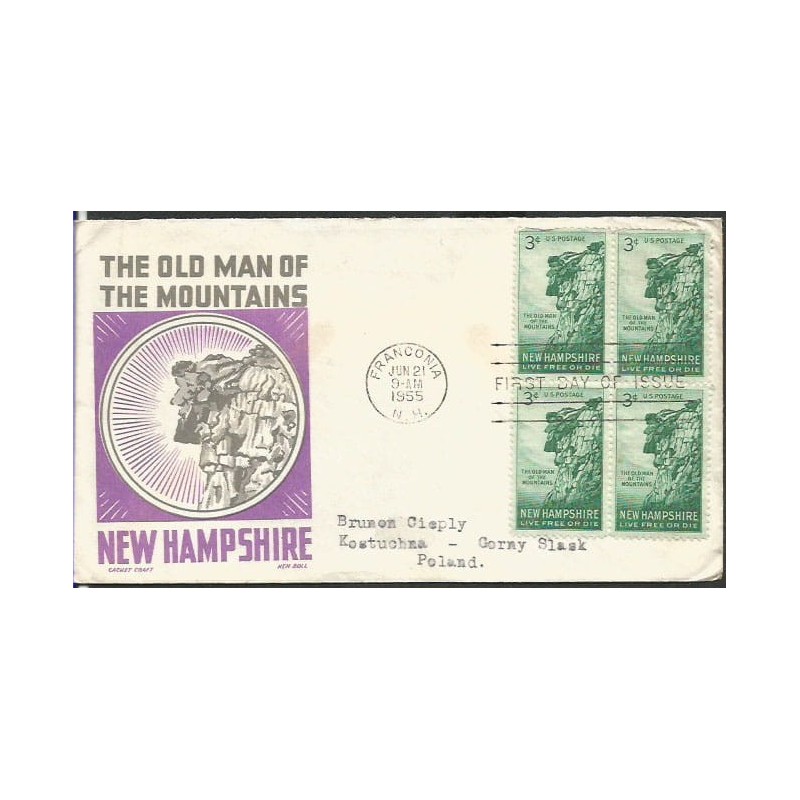 USA 1955, Góry. FDC z obiegu do Polski