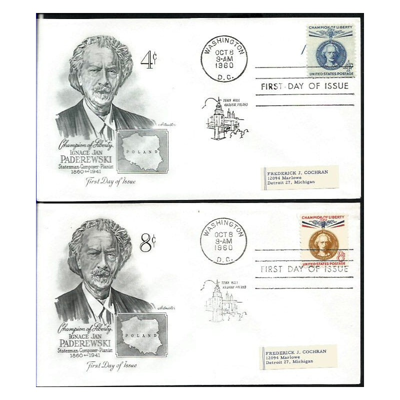 USA 1960, Muzyka: Paderewski, Kraków. FDC