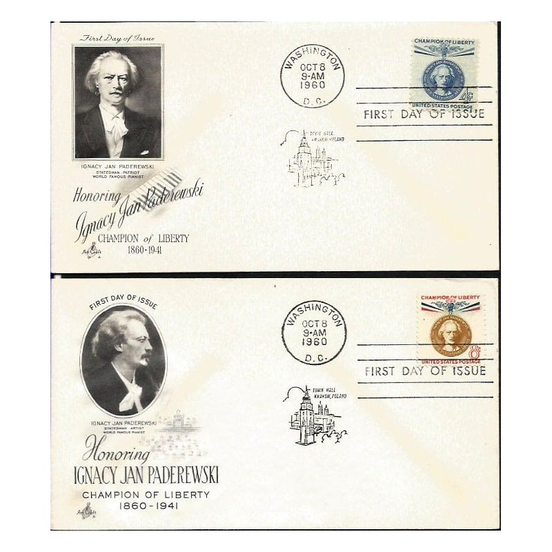 USA 1960, Muzyka: Paderewski, Kraków. FDC