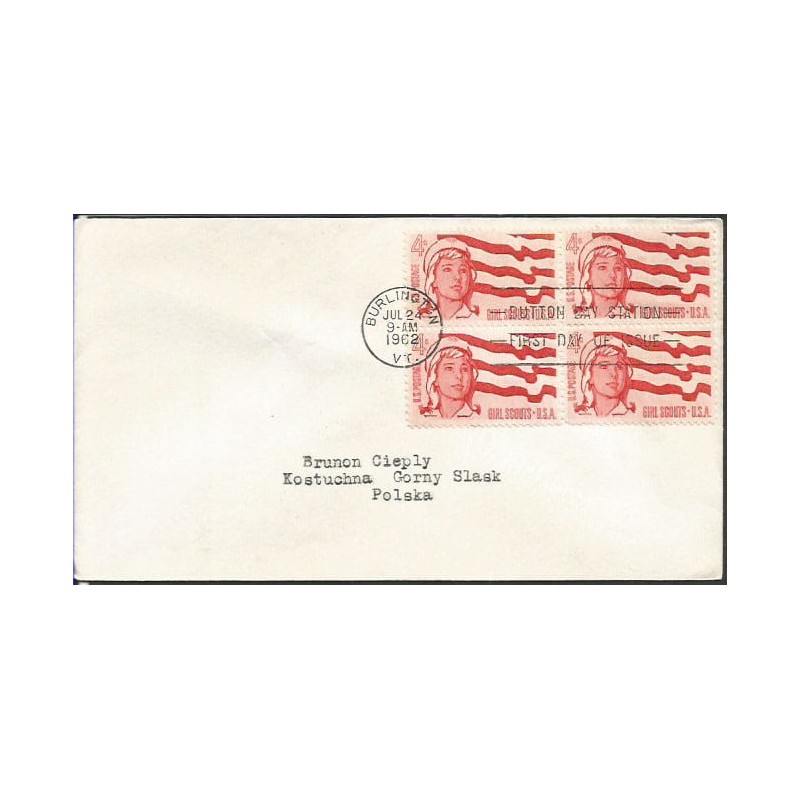 USA 1962, Harcerstwo. FDC z obiegu do Polski