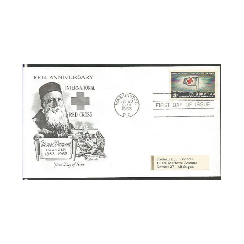USA 1963, H. Dunant, Czerwony Krzyż. FDC