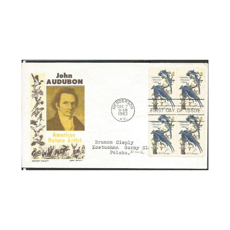 USA 1963, Ptaki. FDC z obiegu do Polski
