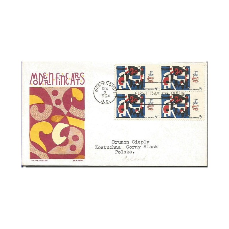 USA 1964, Sztuka współczesna. FDC z obiegu do Polski