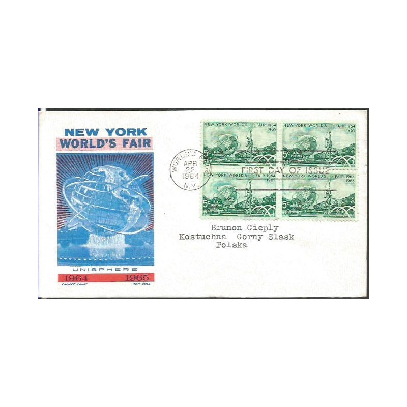 USA 1964, Targi Nowy Jork. FDC z obiegu do Polski