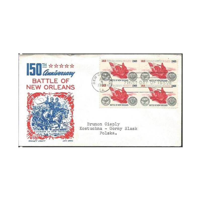 USA 1965, Bitwa pod Nowym Orleanem. FDC z obiegu do Polski