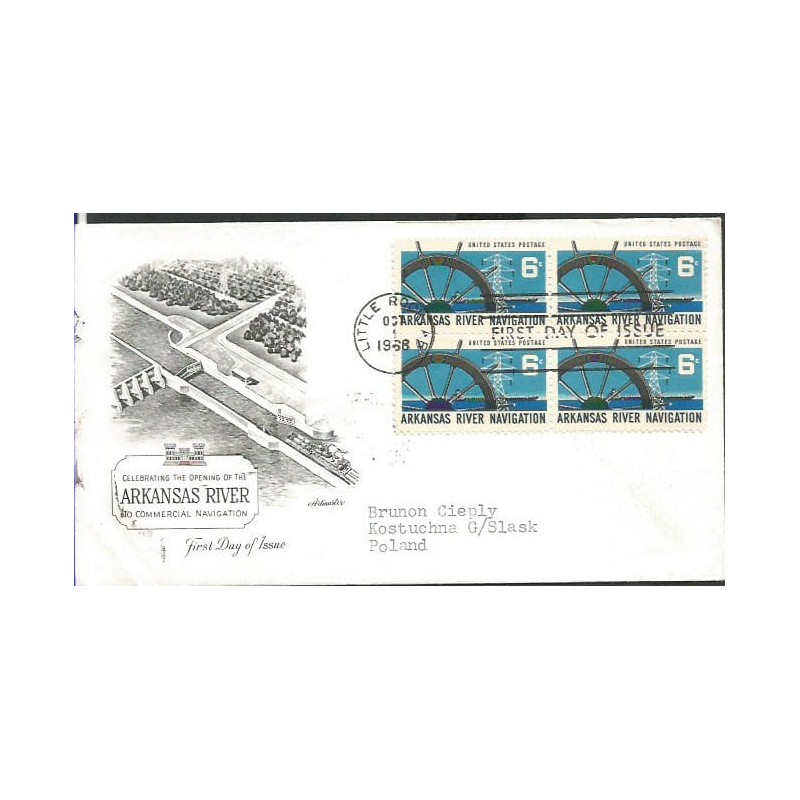 USA 1968, Żegluga, śluza. FDC z obiegu do Polski