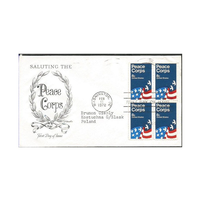 USA 1972, Korpus Pokoju. FDC z obiegu do Polski