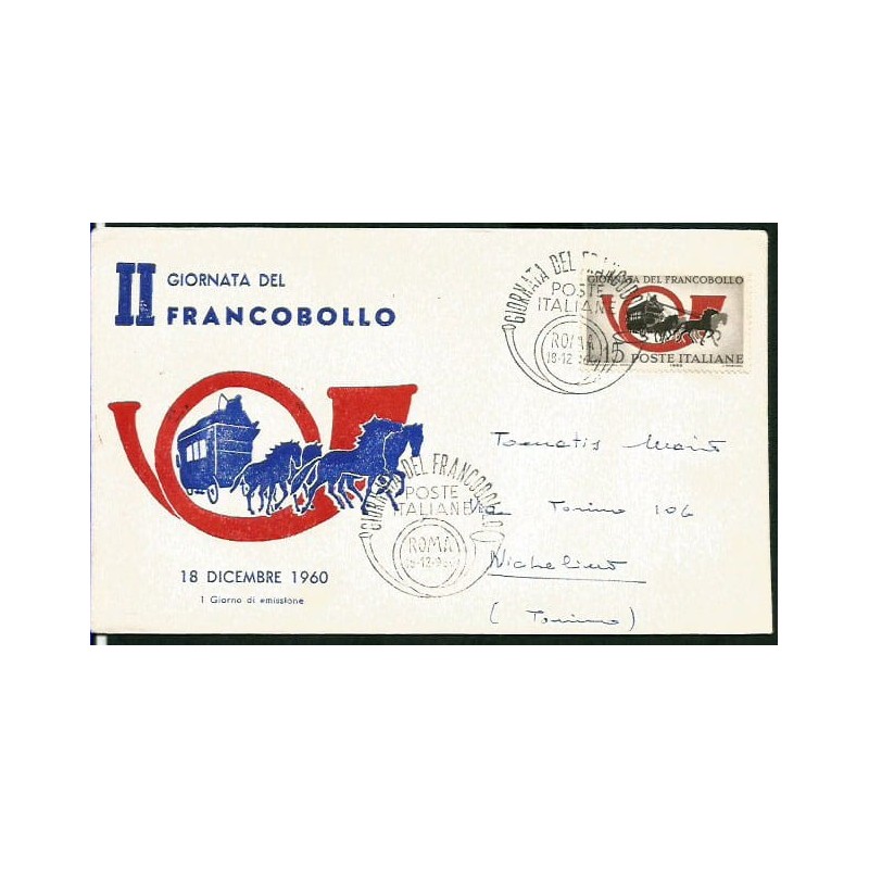 Włochy 1960, Dzień znaczka, poczta, dyliżans. FDC