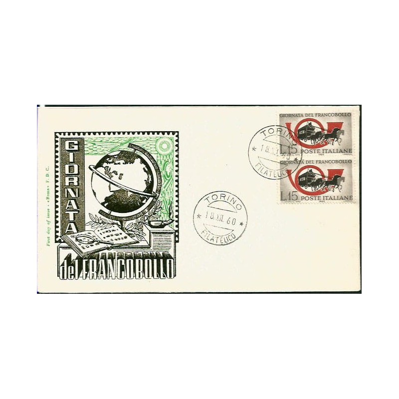 Włochy 1960, Dzień znaczka, poczta, dyliżans. FDC