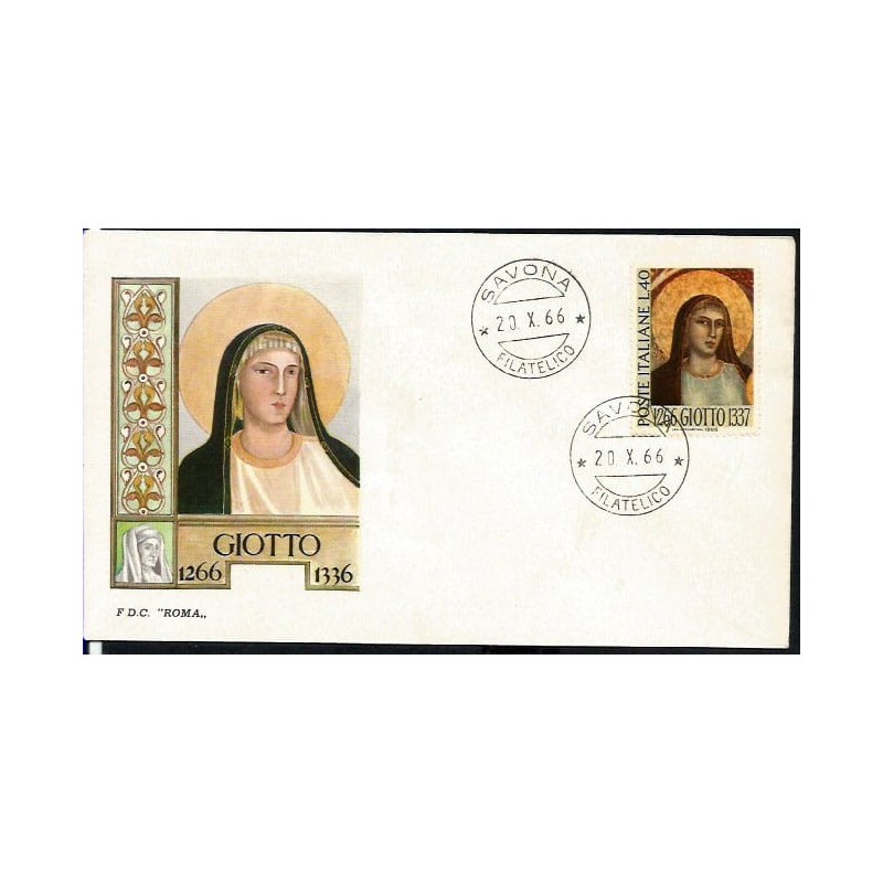 Włochy 1966, Giotto, malarstwo, rzeźba. FDC