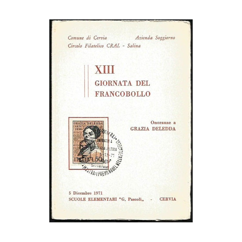 Włochy 1971, Dzień znaczka, G. Deledda, Nobel, literatura. Karnet