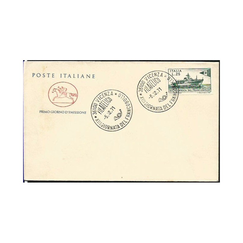 Włochy 1971, Dzień znaczka, statek. FDC