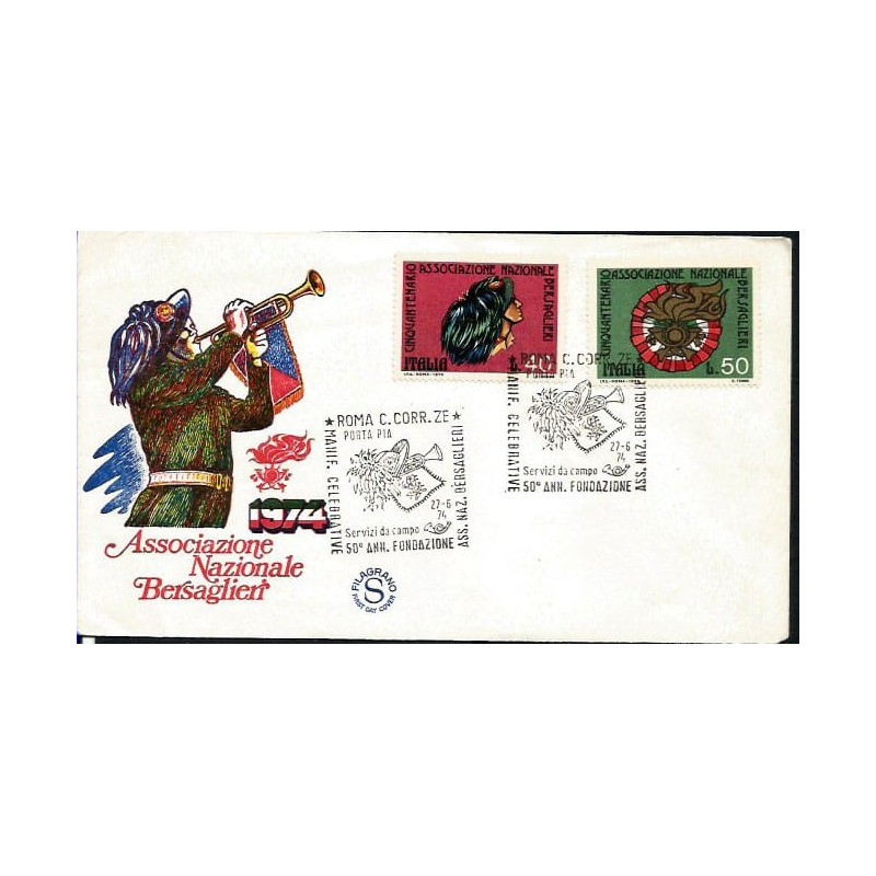 Włochy 1974, Wojsko, oddziały bersaglieri. FDC