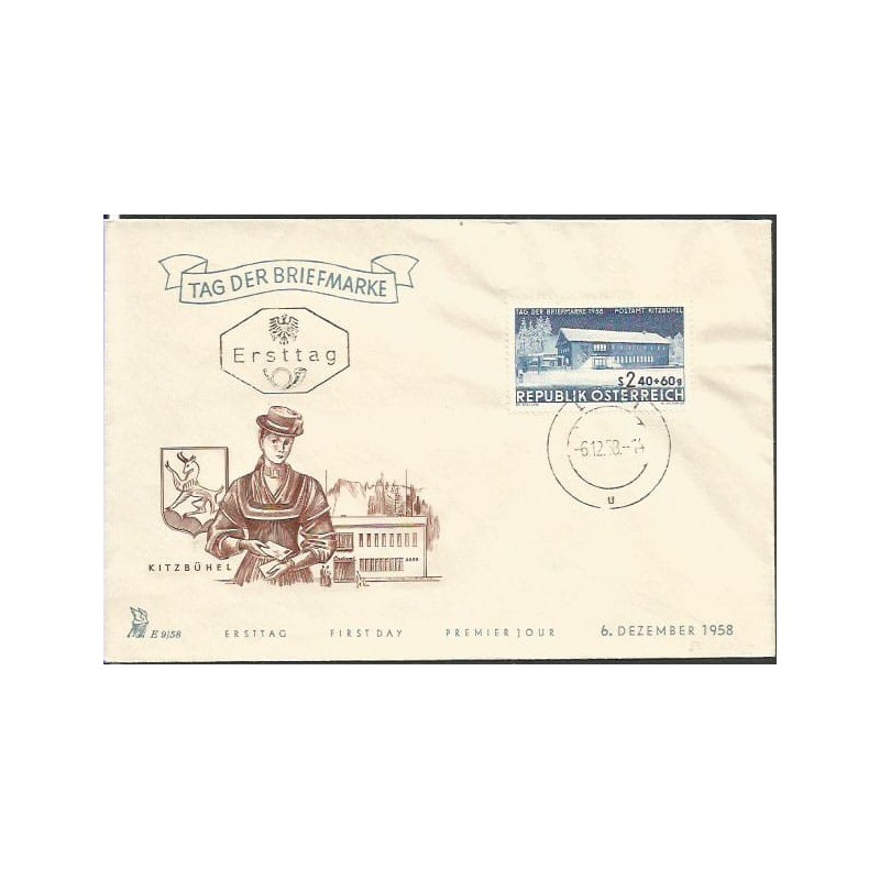 Austria 1958, Kitzbühel, urząd pocztowy, poczta. FDC