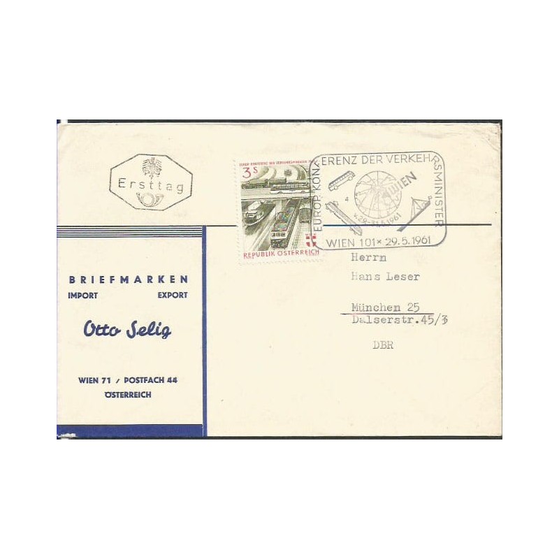 Austria 1961, Transport, kolej, autobus, statek. FDC