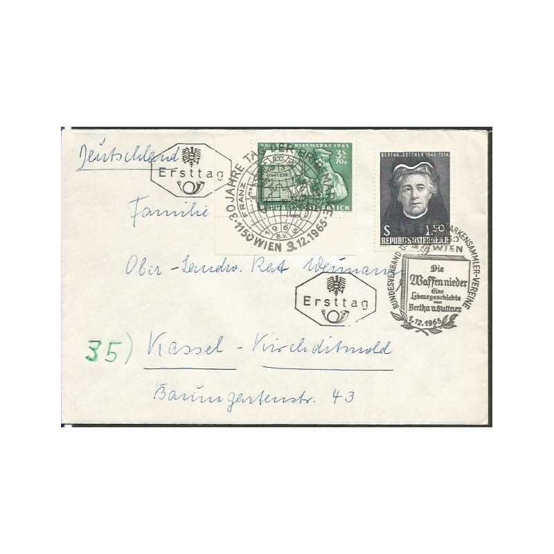 Austria 1965, B. von Suttner, Nobel. FDC