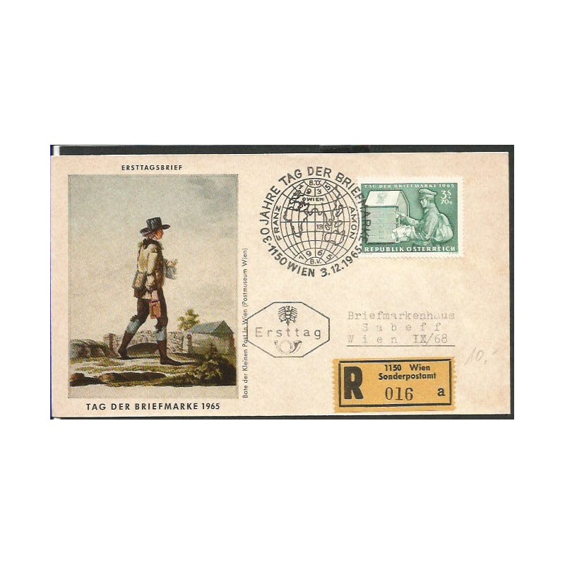 Austria 1965, Dzień znaczka, listonosz. FDC polecone